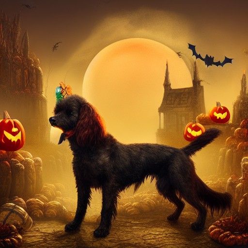 Dog in Halloween Fantasy Art, Detailed Painting