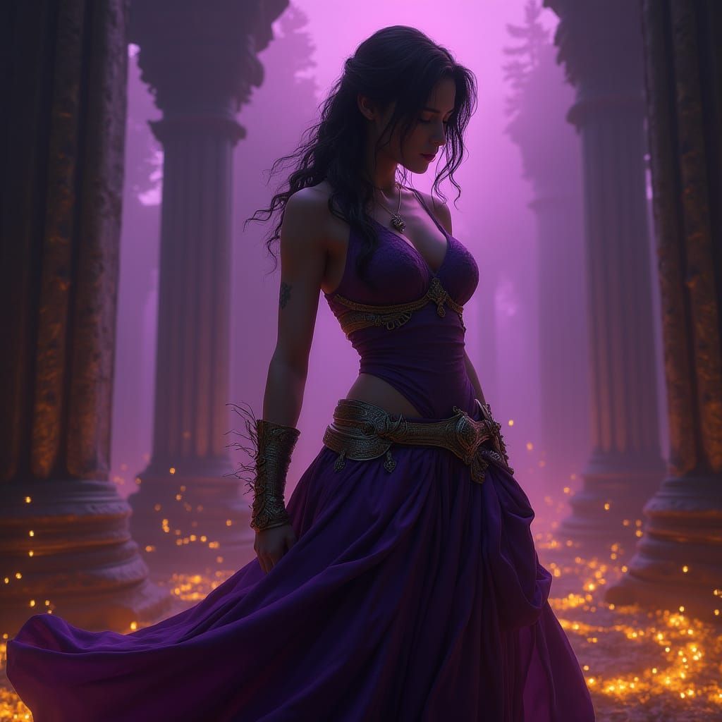 Lara Croft in Dark Fantasy Gown, Digital Art