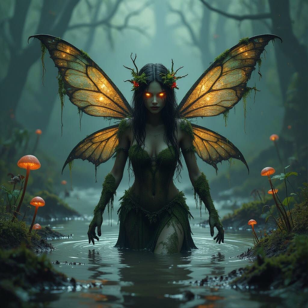 Eerie Swamp Fairy Emerges from Primordial Bog