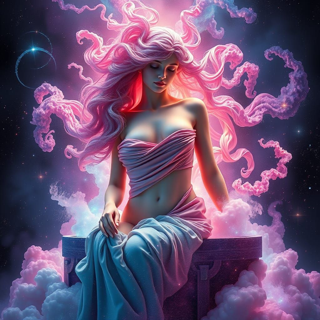 Ethereal Aphrodite Emerges from Cosmic Nebula