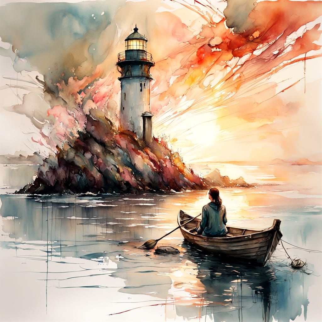 Lighthouse Sunrise in Watercolour