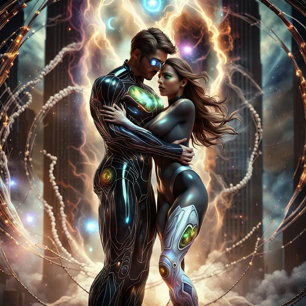 Superheroes Deflecting Cosmic Power in Photorealistic Style