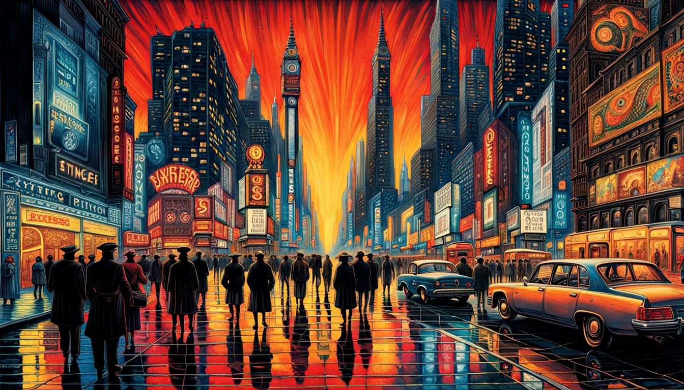 Elaborate Cyberpunk City in Fantastic Realism Style