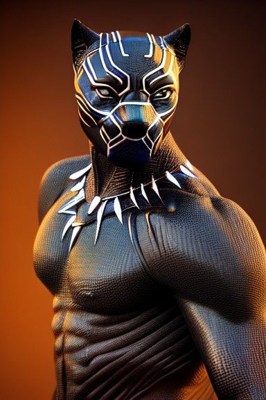 Ornate Black Panther Sculpture with Tribal Art Background