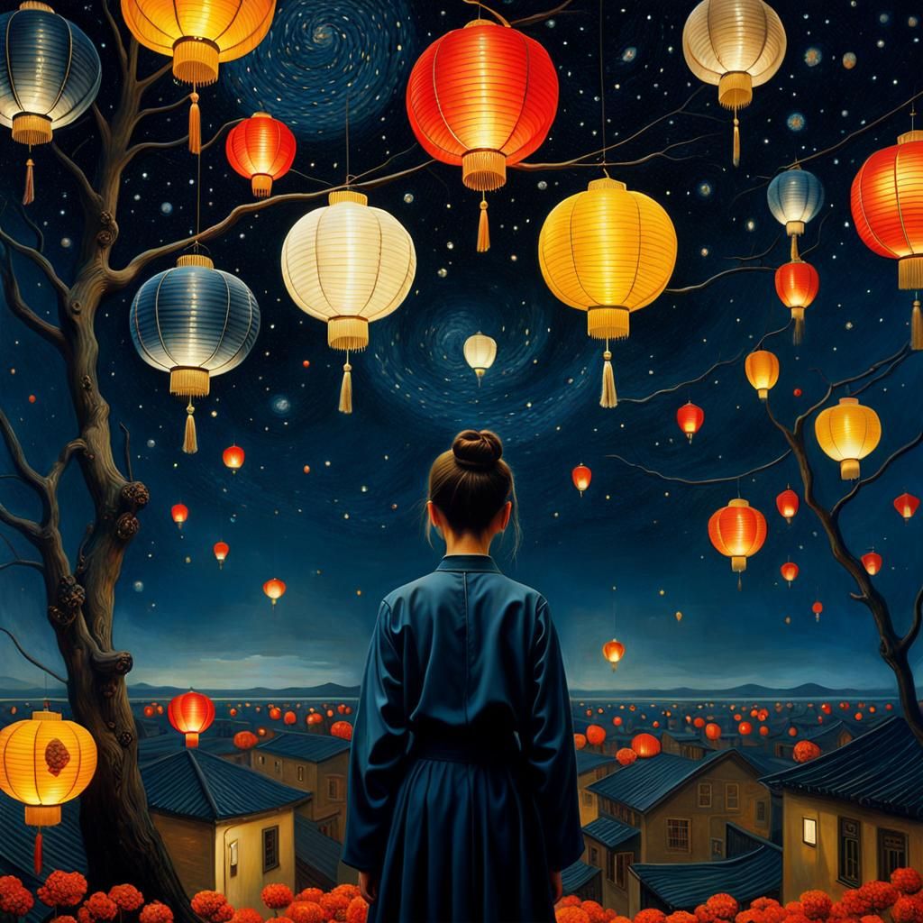 Chinese Lantern Festival Surreal Oil Painting