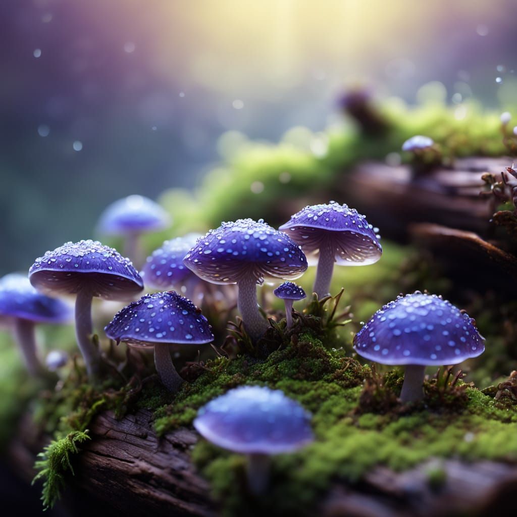 Vibrant Fungi Bloom in Morning Light