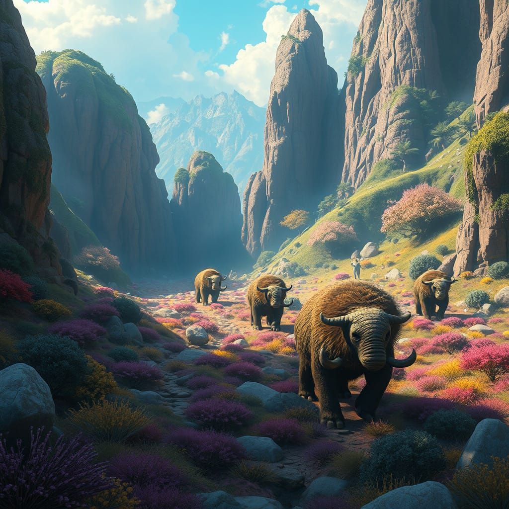 Fantastical Landscape of Gentle Lumbering Creatures