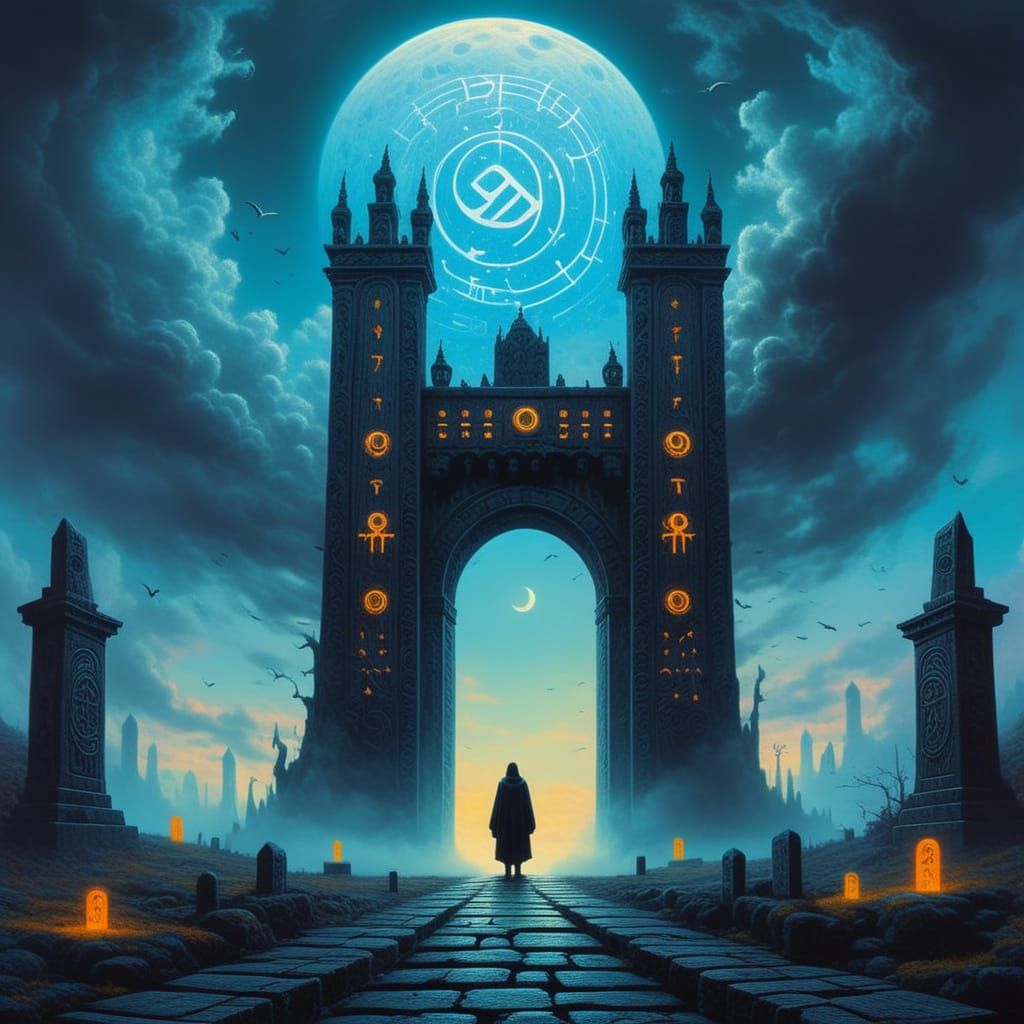 Eerie Gate: A Surrealist Digital Painting in Beksiński Style