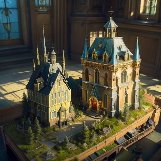 Quaint French Church in Glass Jar, Impasto Painting