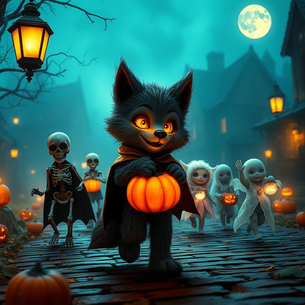 Halloween Parade of Mythical Creatures in Enchanted Village