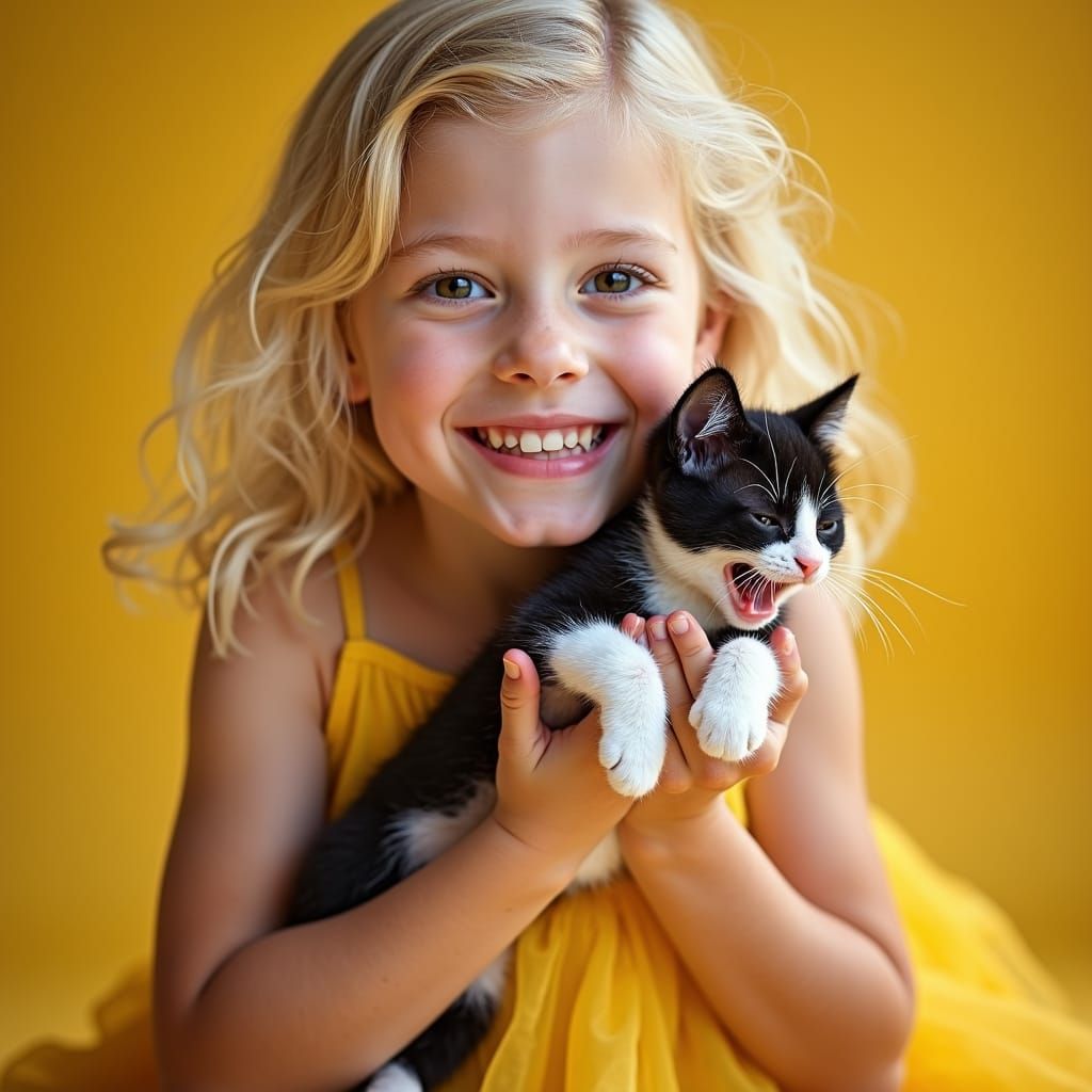 Girl with Kitten: Evocative Portrait in Vivid Style
