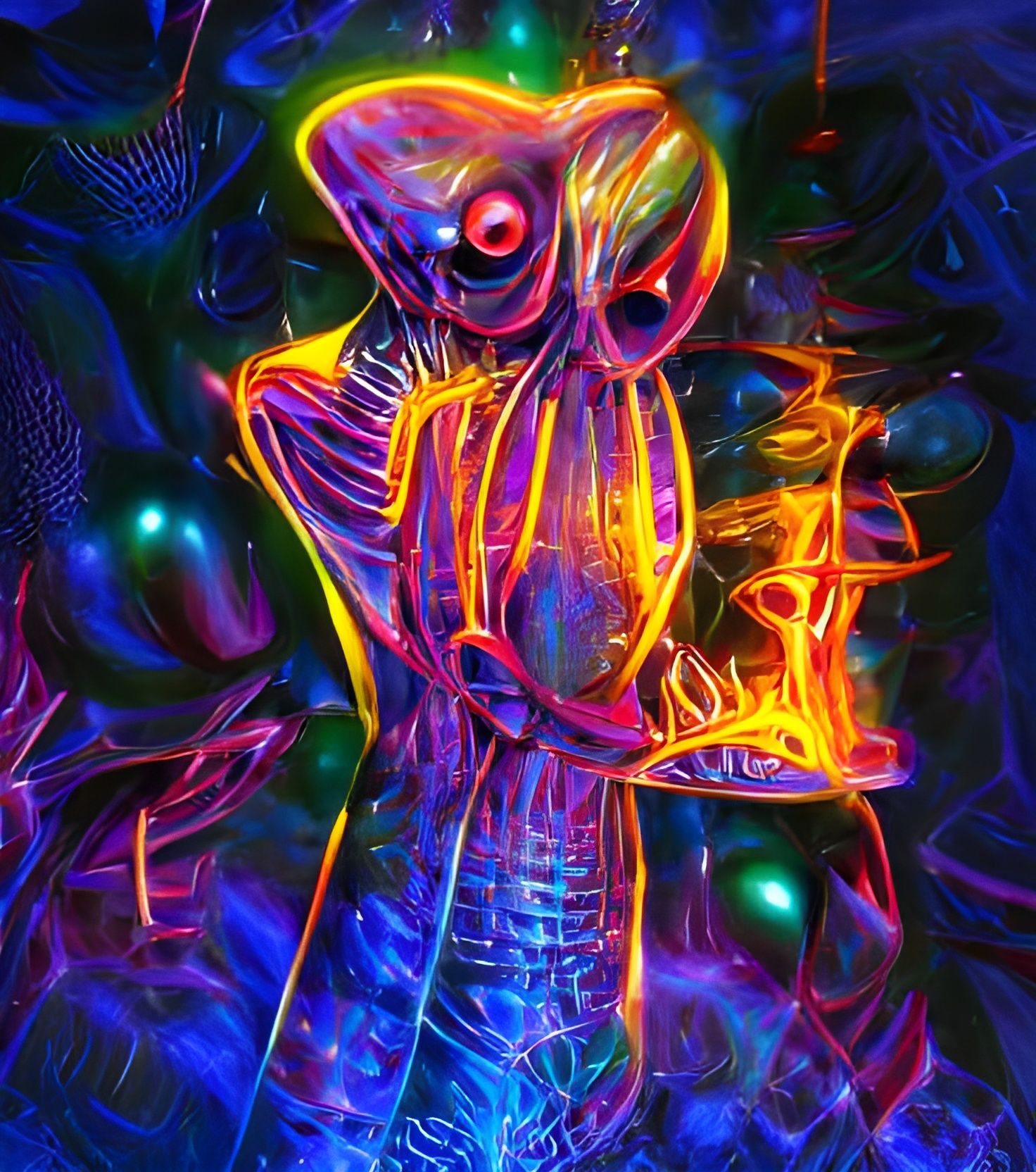 Neon Alien Sacrifice: A Child's Drawing