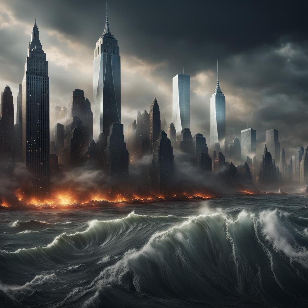 Tsunami Devastates New York City: Apocalyptic Art