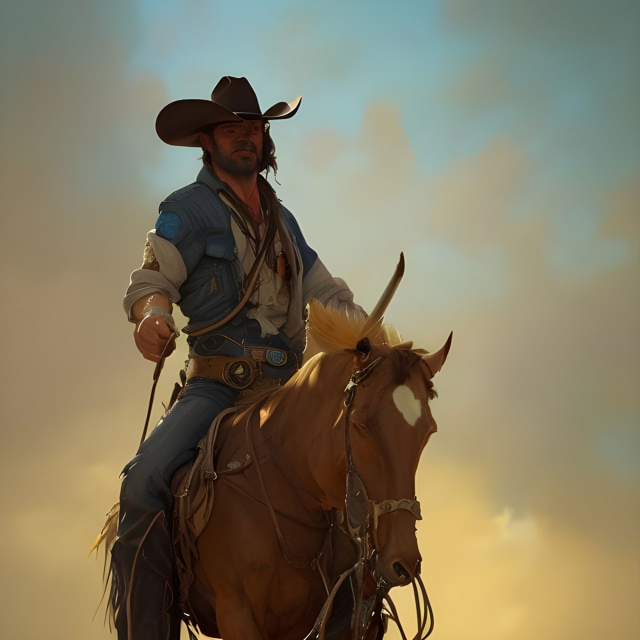 Cowboy Portrait in Hyperdetailed Art Nouveau Style