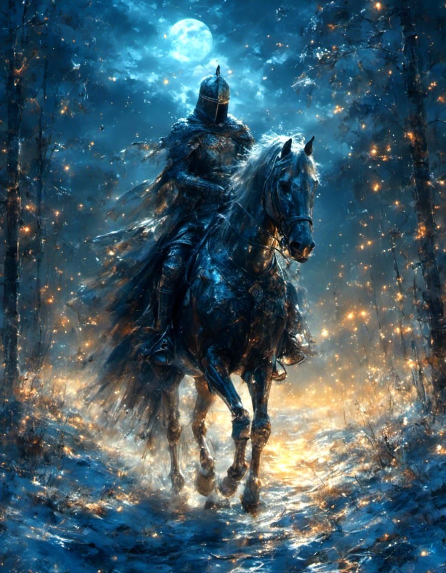 Fallen Knight Under Moonlight: Painterly Style
