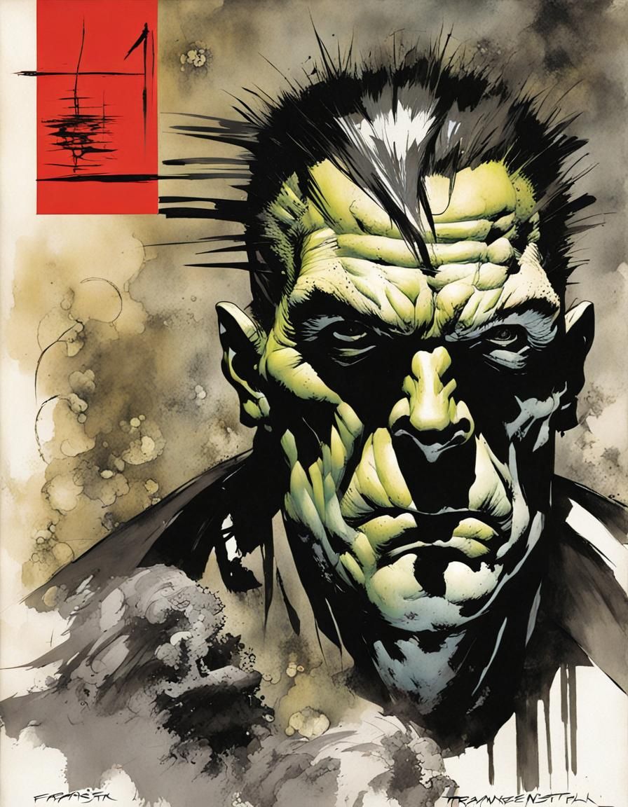 Frankenstein Comic Book Cover Art in Bisley Style