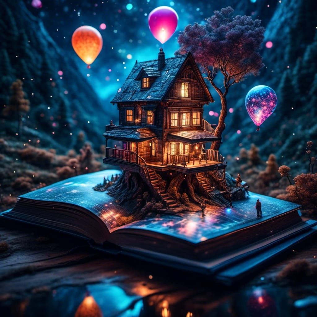 Playful Treehouse Playground in Open Book Illustration