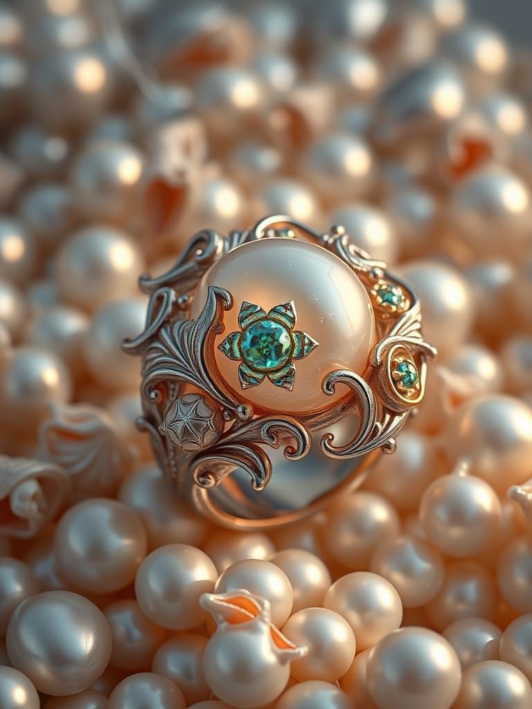 Surreal Pearl Ring in a Soft, Pastel-Hued Dreamworld