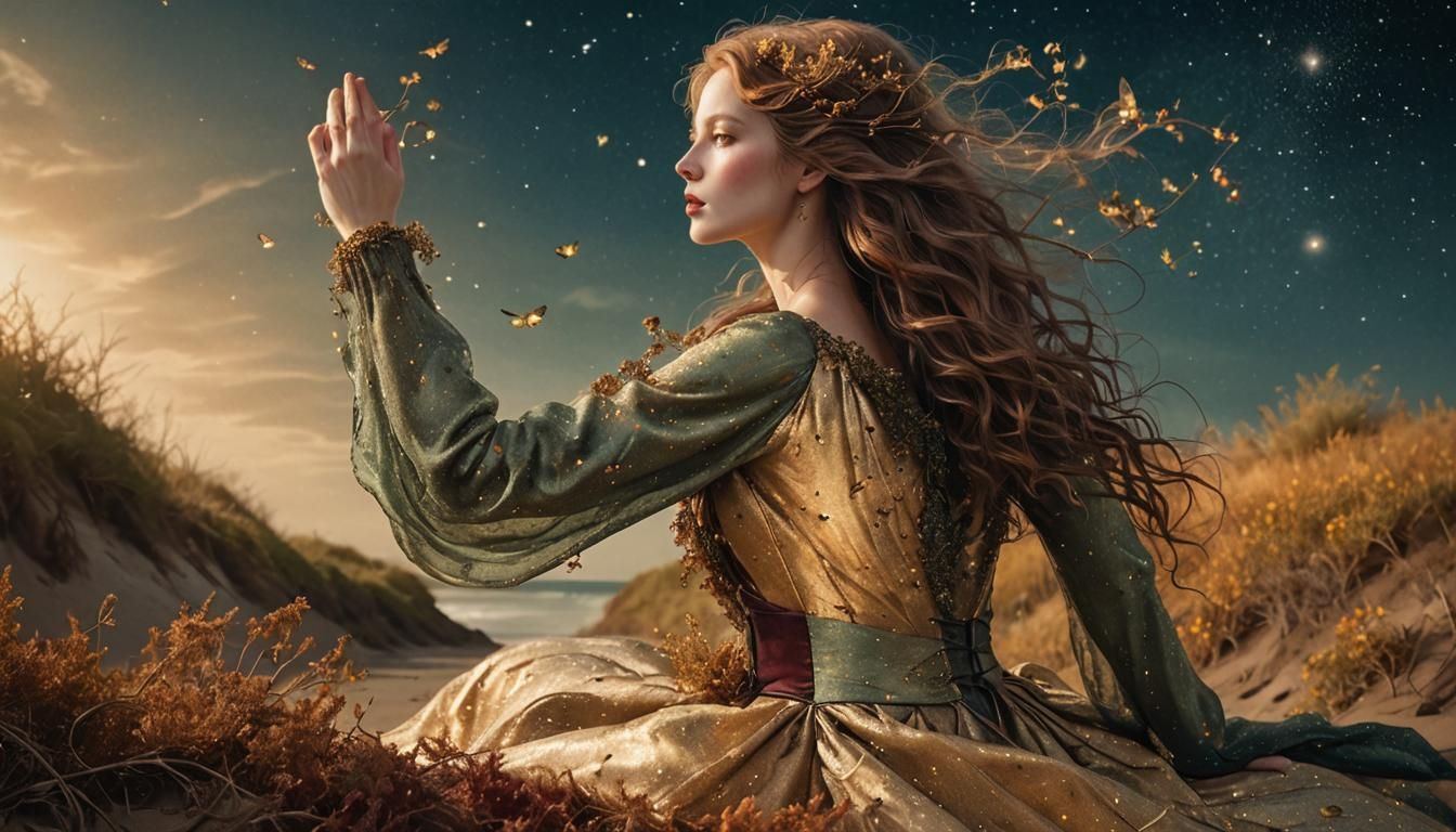Woman with Fireflies and Miniature World