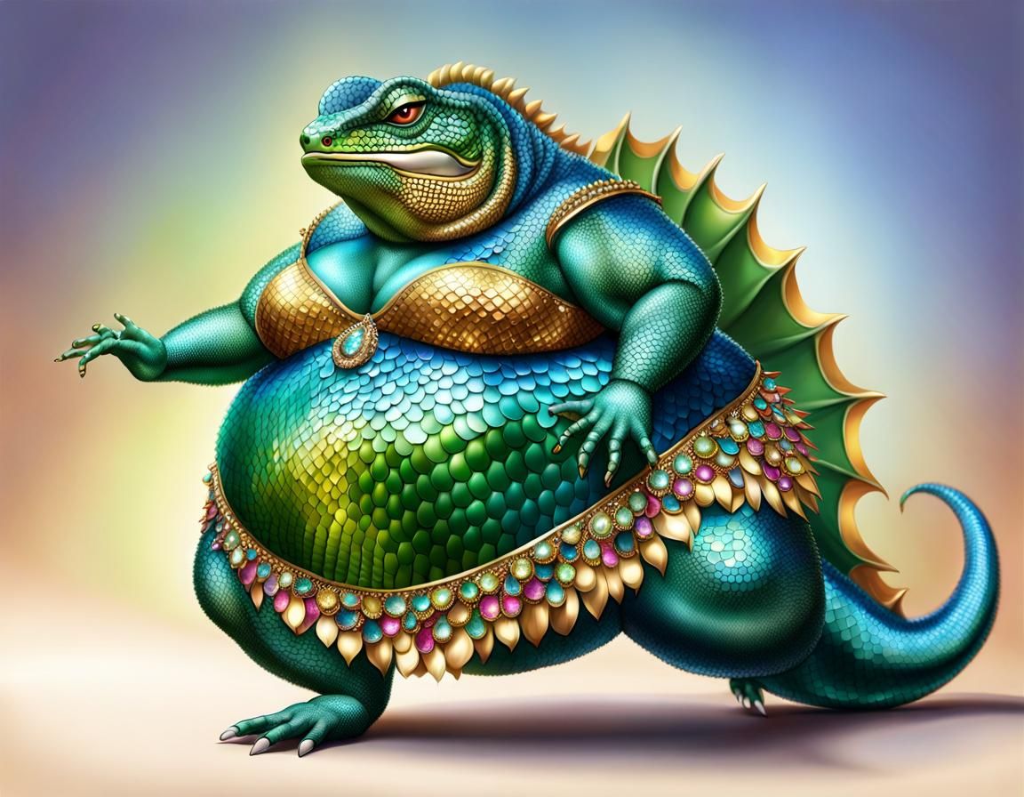 Humanoid Lizard Belly Dancer in Fantasy Illustration