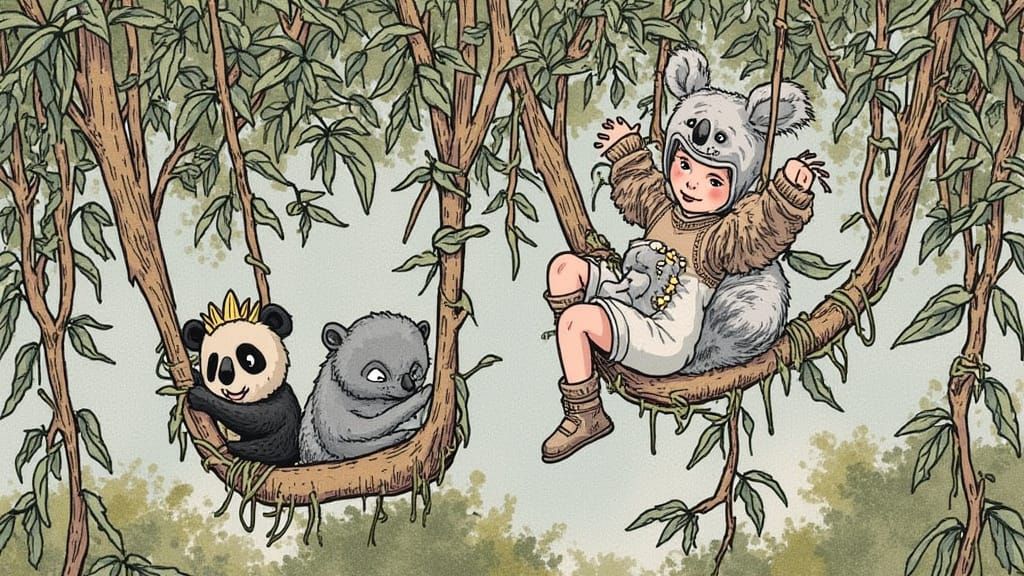 Girl in Koala Suit Swings with Marsupials, Children's Book S...