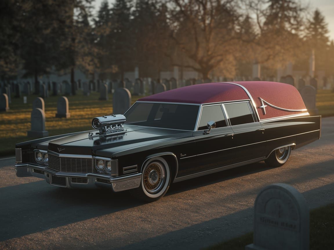 Classic Hearse Hot Rod in Eerie Cemetery