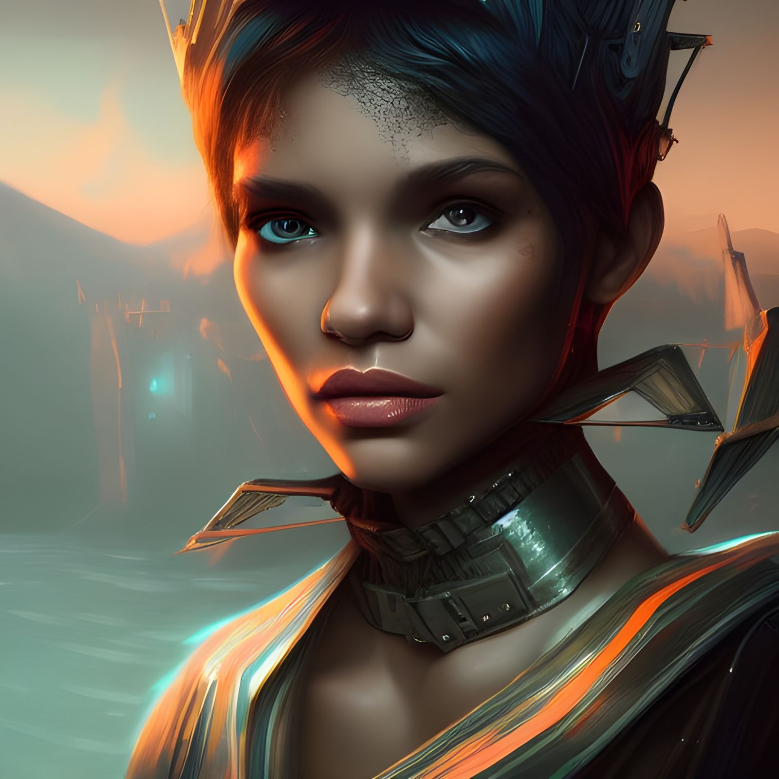 Halle Berry Portrait as Detailed Matte Painting