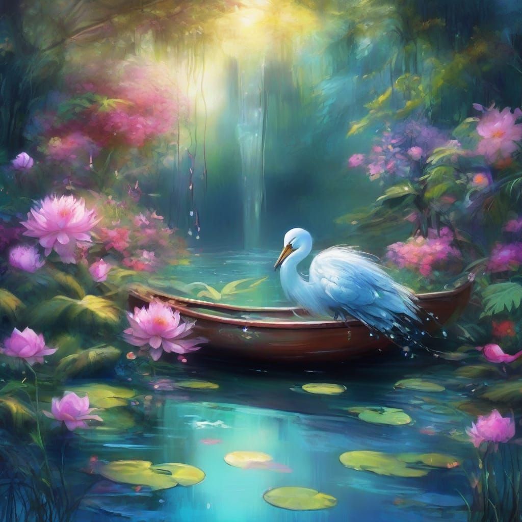 Night Garden with Floating Junk, Anime Realism