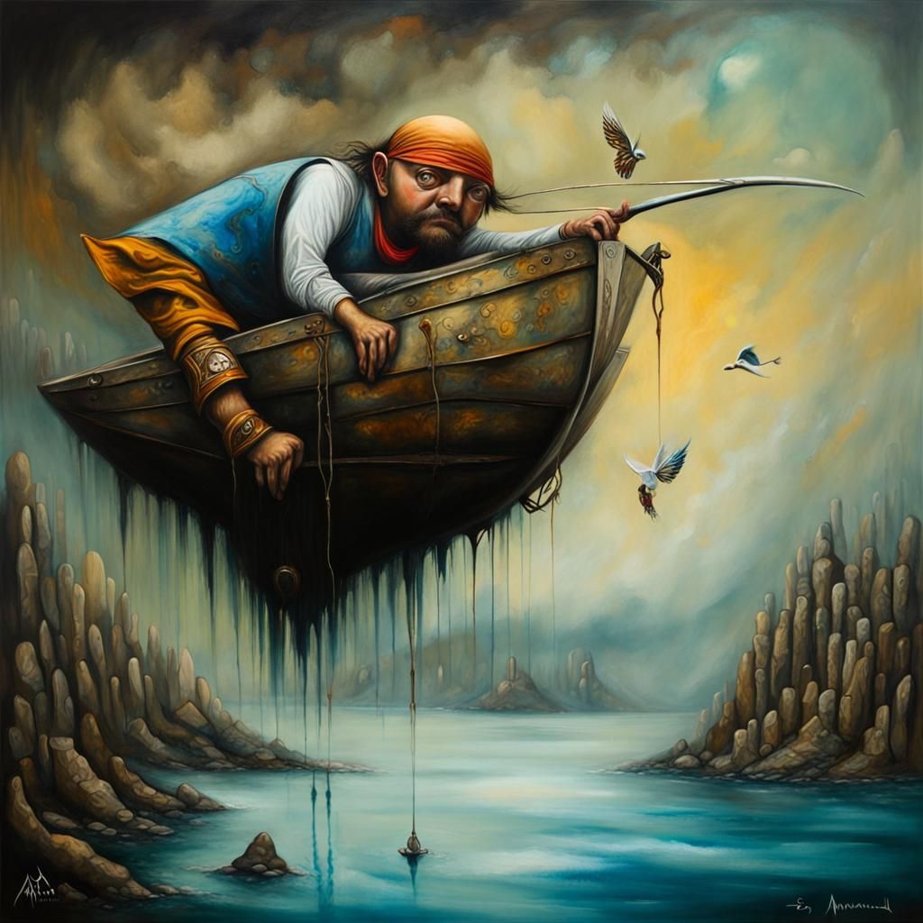 Surreal Hawaiian Legend Painting in Ink