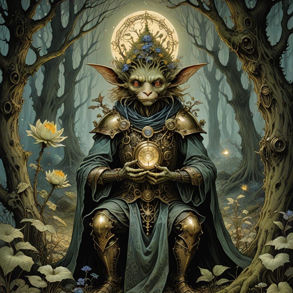 Clockwork Automaton and Sprite in Moonlit Glade