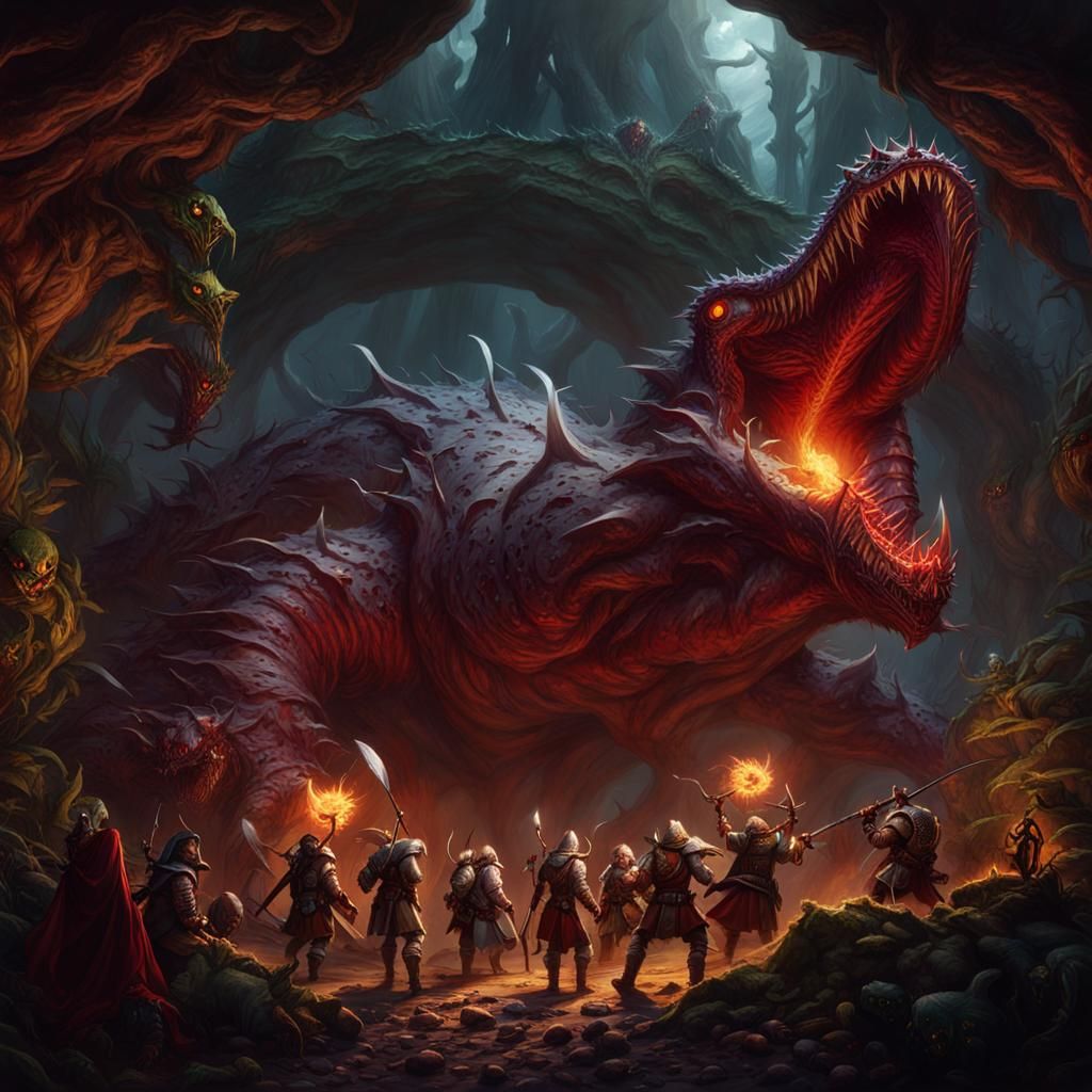 D&D Adventurers Fight Giant Caterpillar: Matte Painting