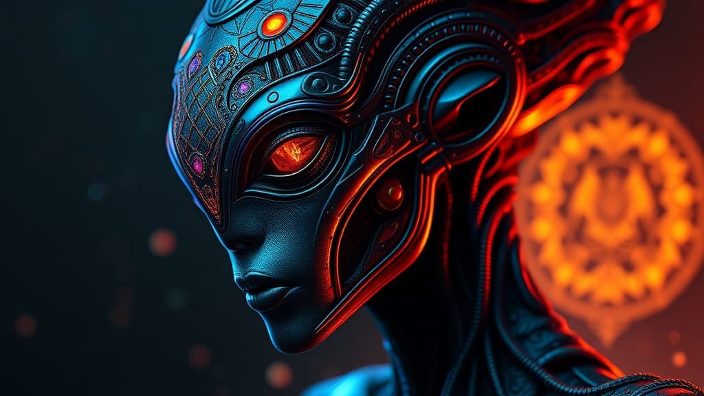 Marin-Alien Portrait in Art Nouveau Cyberpunk Style
