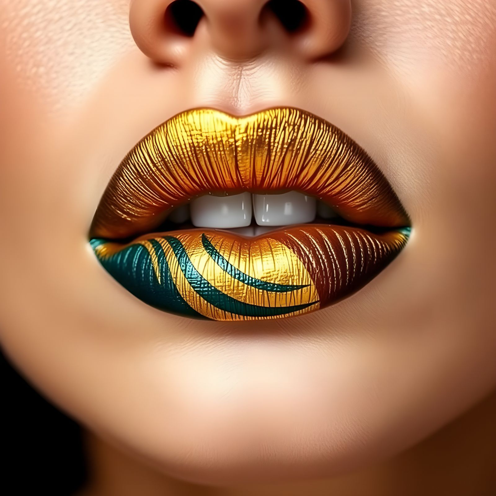 Erté-Style Art Deco Lips in Metallic Makeup