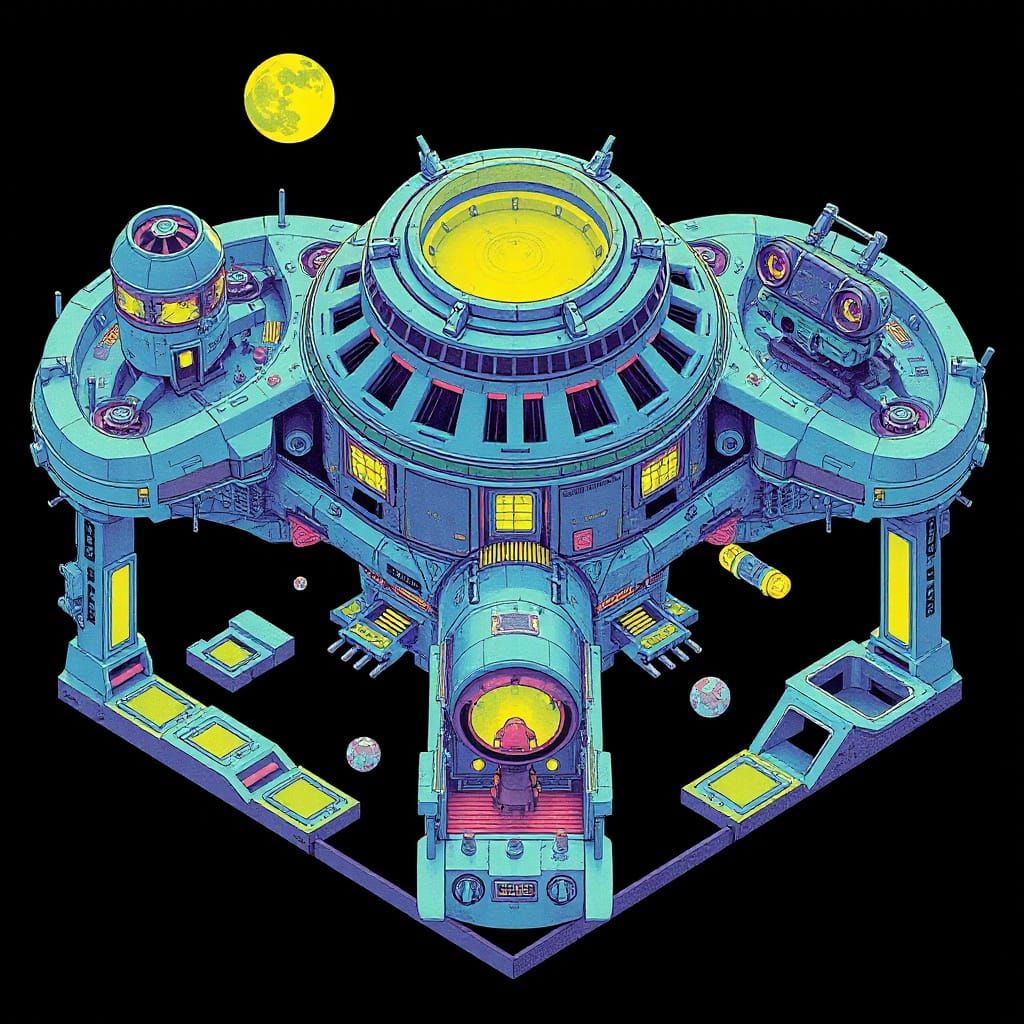 Psychedelic Alien Space Station in Vibrant Colors