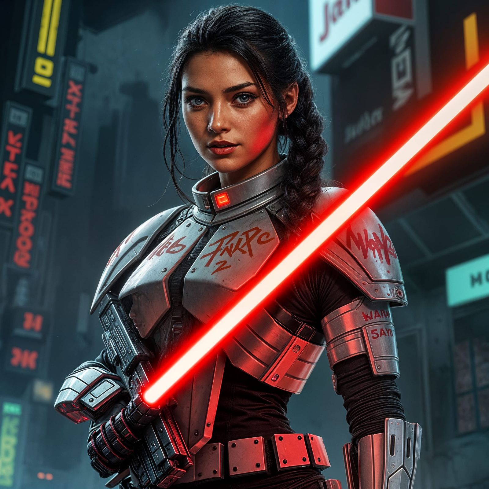 Cyberpunk Bounty Hunter in Gritty Sci-Fi Cityscape