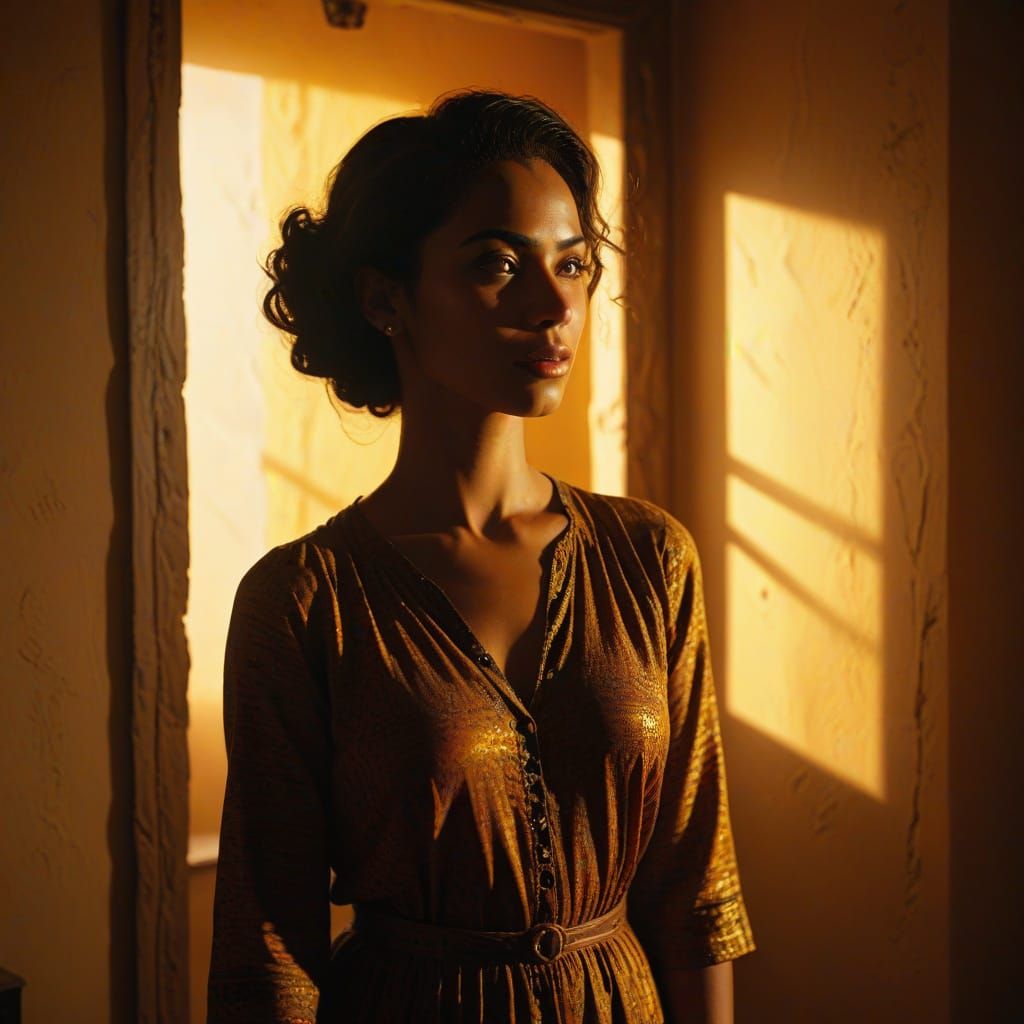 Amina in Golden Light: Oil Painting Film Still