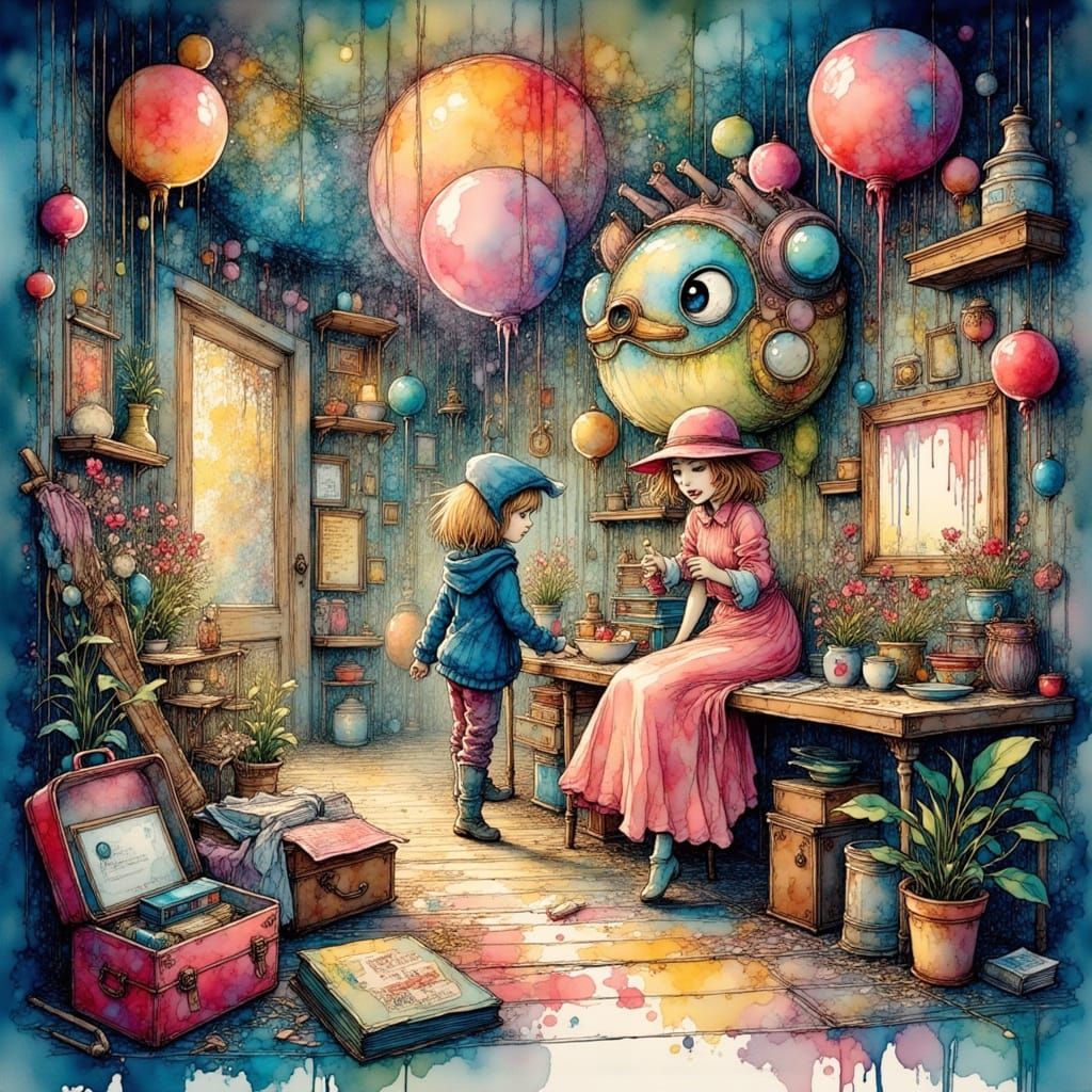 Ghibli-Style Whimsical Scene in Vibrant Colors