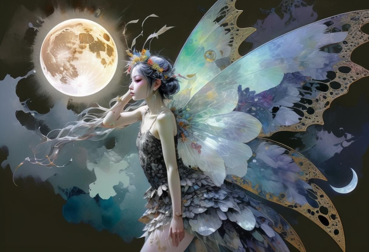 Bioluminescent Moon Fairy Double Exposure Collage