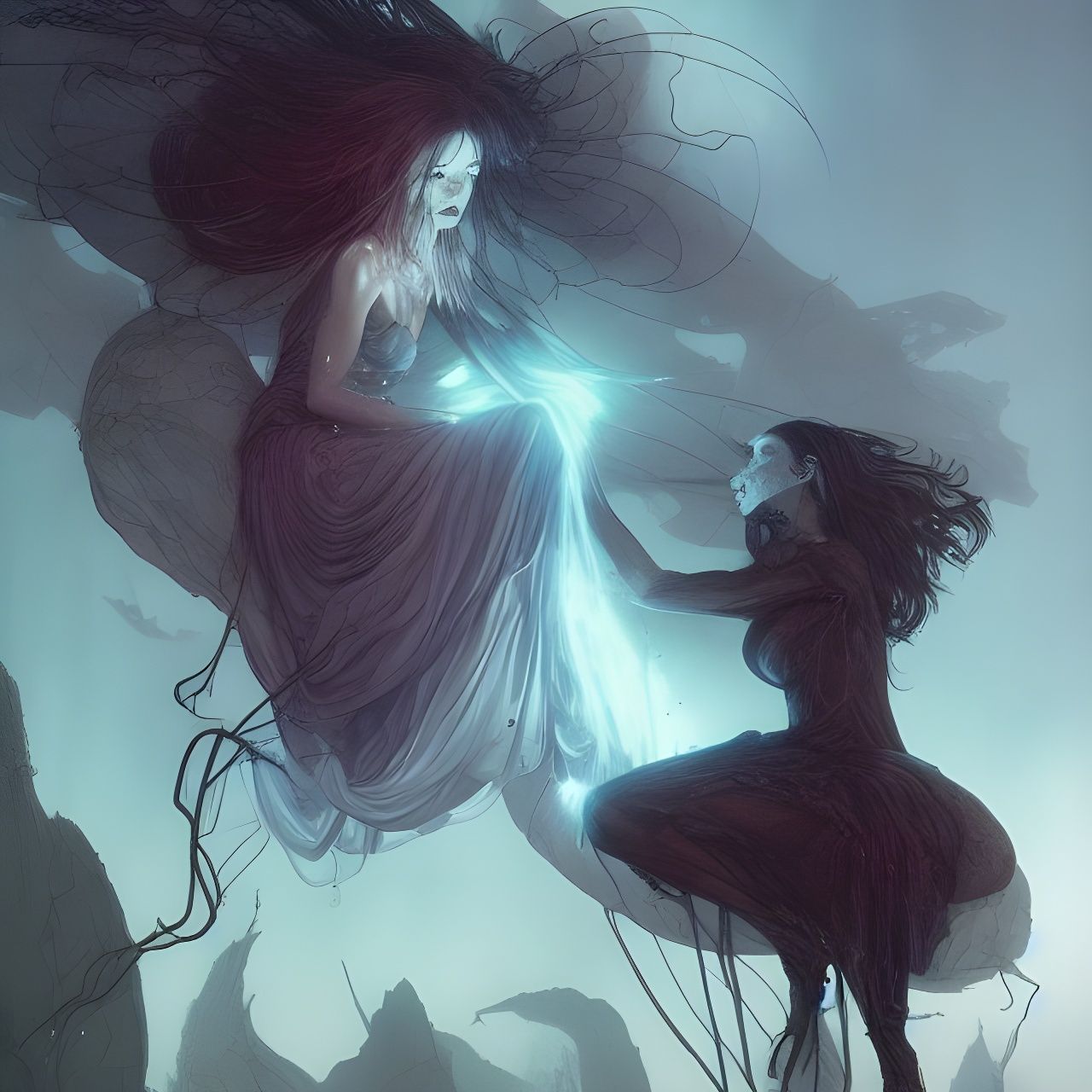 Dark Fairy Suspended in Time: Digital Illustration