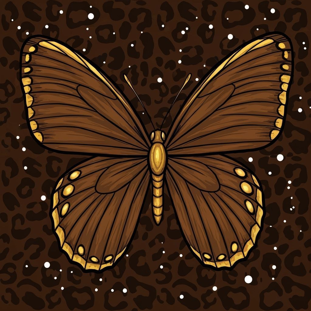 Large Brown Butterfly Illustration With Gold Accents