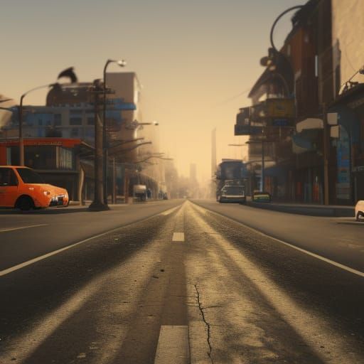 Post-Apocalyptic Sunset Street Scene