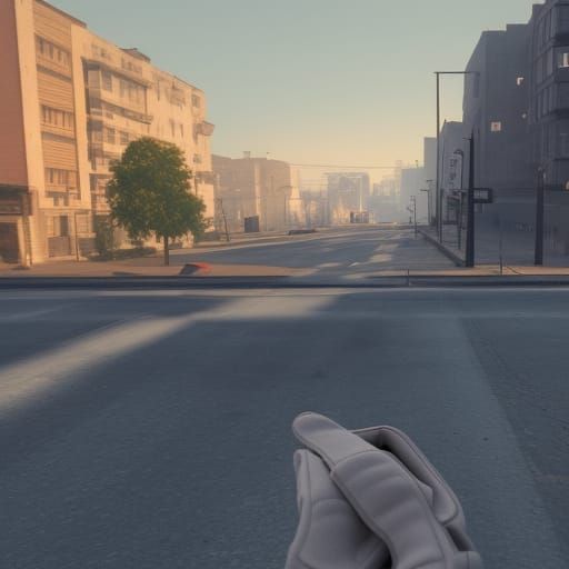 Apocalyptic Sunset Street Scene in First Person View