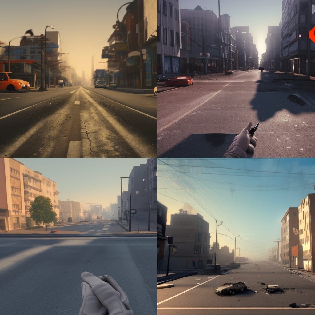 Post-Apocalyptic Sunset Street Scene with Knife