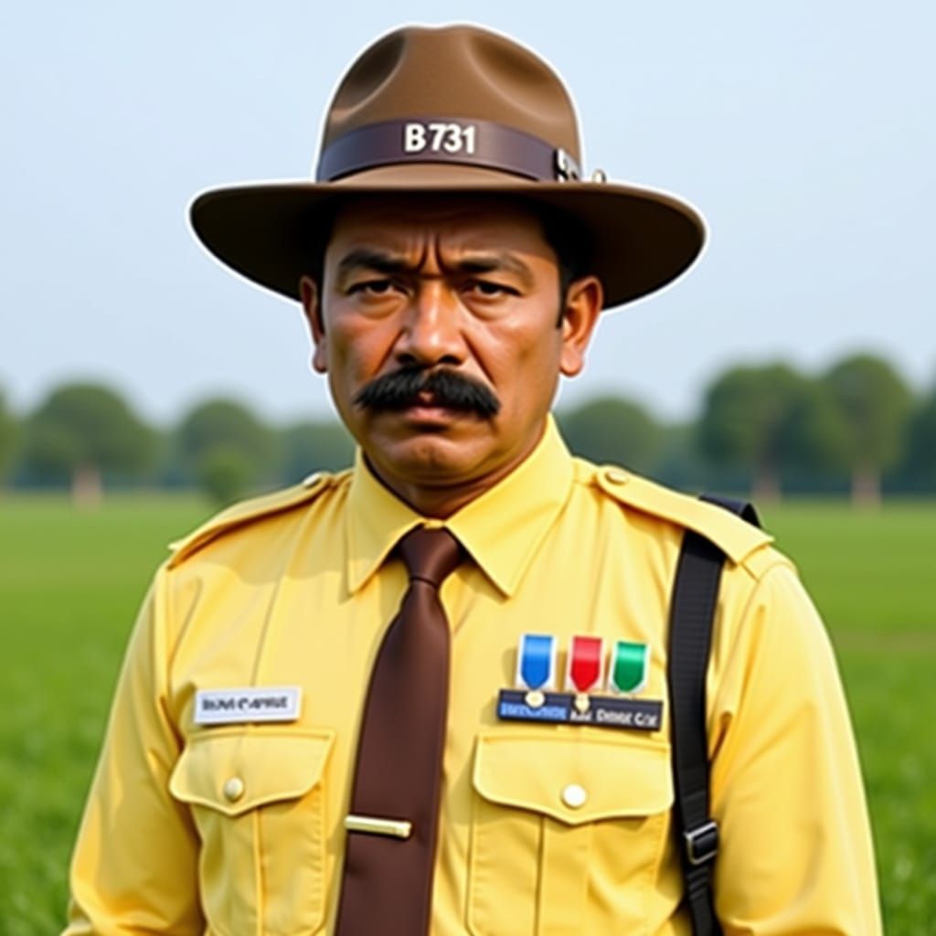 Stern Man in Yellow Uniform with Mustache