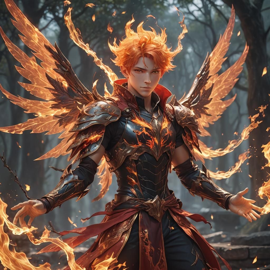 Male Fire Fairy Conjuring Magic in 3D Anime Art
