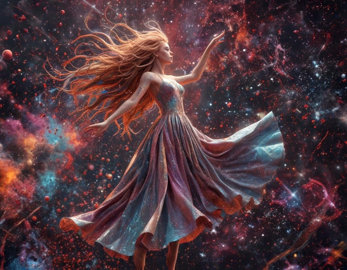 Cosmic Celestial Dreamscape in Vibrant Mixed Media