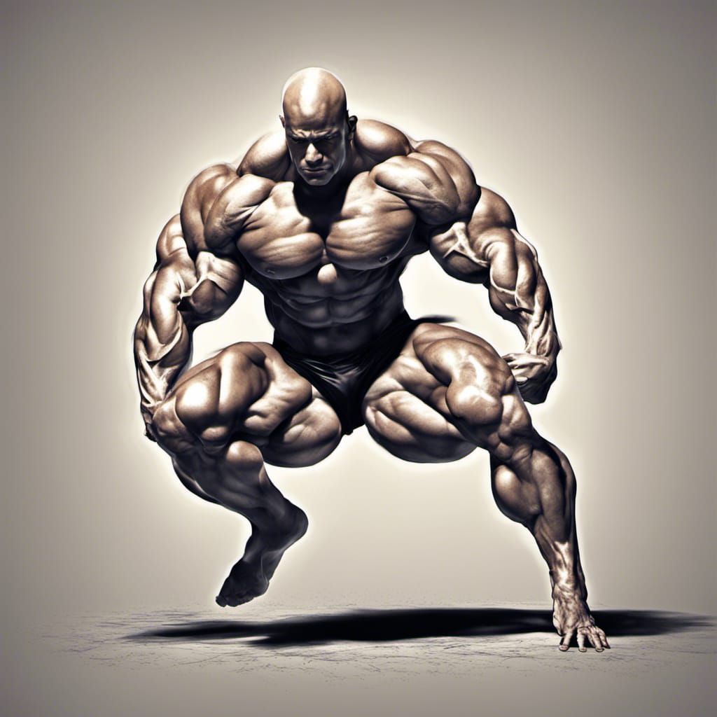Hyper-Muscular Bodybuilder Flexing Back, Digital Art