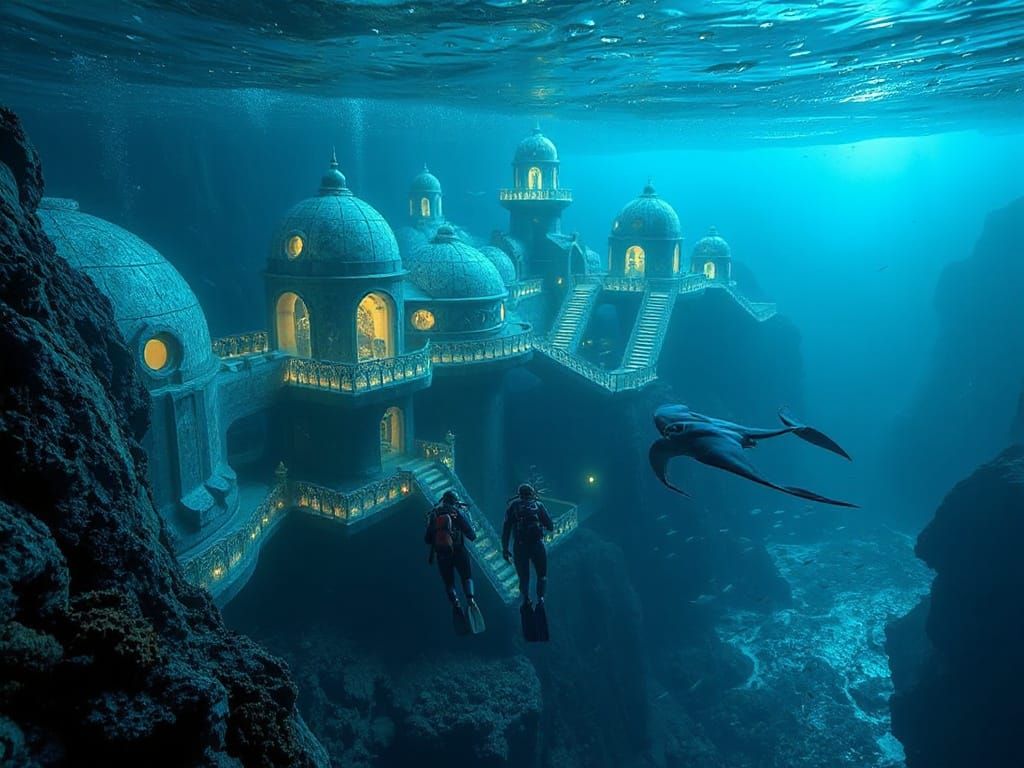 Underwater Metropolis with Bioluminescent Lights