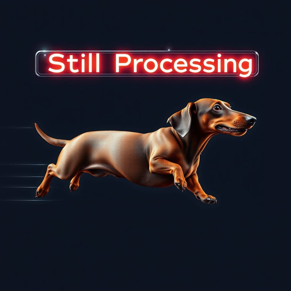 Dynamic Dachshund in Retro-Futuristic Struggle