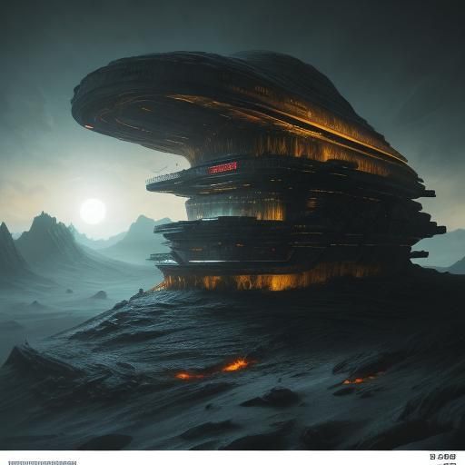 Sci-fi bunker embedded in a hill, lifeless alien planet, film grain, vignette, color graded, post-processed, cinematic l...